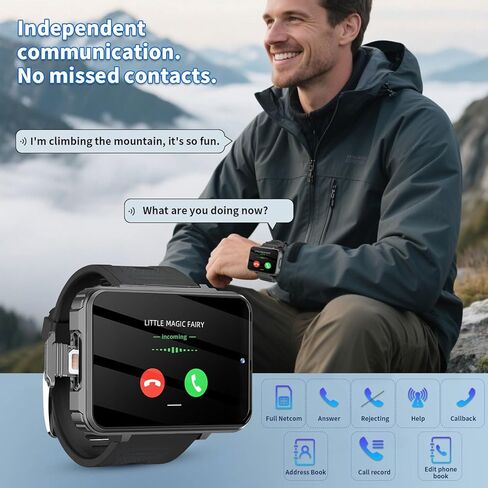 هاتف ساعة ذكية 4G، Android 10.7 MTK6762 رباعي النواة 4 جيجابايت + 64 جيجابايت ساعة ذكية 2.4 بوصة شاشة كبيرة للرجال 1500 مللي أمبير في الساعة كاميرا مزدوجة واي فاي بلوتوث نظام تحديد المواقع ومتتبع أنشطة اللياقة البدنية ساعات ذكية للرجال in Kuwait