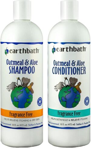 Earthbath Oatmeal & Aloe Shampoo & Conditioner Pet Grooming Set - Itchy, Dry Skin Relief, Made in USA - Vanilla Almond, 16 oz (1 Set) in Saudi Arabia