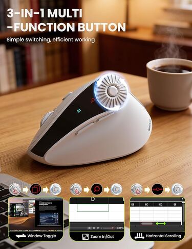 SABLUTE MAM51 Ergonomic Mouse Wireless with 3-in-1 Quick-Switch Scroll Wheel, Vertical Mouse with 4000 DPI, 8 Buttons Wireless Computer Mouse, 2.4Ghz/Bluetooth Mouse for Laptop and Desktop-White in Saudi Arabia