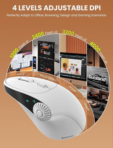 SABLUTE MAM51 Ergonomic Mouse Wireless with 3-in-1 Quick-Switch Scroll Wheel, Vertical Mouse with 4000 DPI, 8 Buttons Wireless Computer Mouse, 2.4Ghz/Bluetooth Mouse for Laptop and Desktop-White in Saudi Arabia