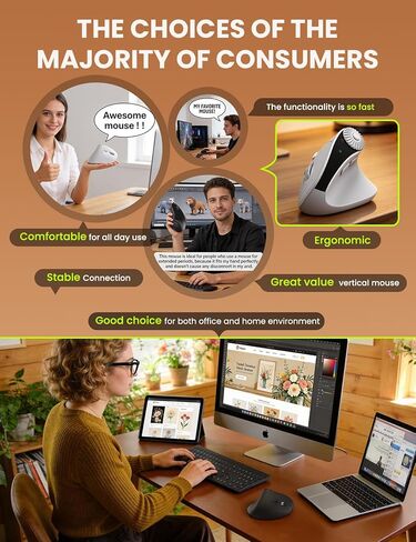 SABLUTE MAM51 Ergonomic Mouse Wireless with 3-in-1 Quick-Switch Scroll Wheel, Vertical Mouse with 4000 DPI, 8 Buttons Wireless Computer Mouse, 2.4Ghz/Bluetooth Mouse for Laptop and Desktop-White in Saudi Arabia
