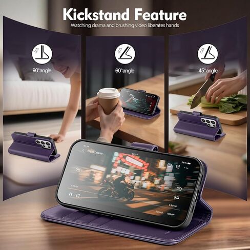 متوافق مع محفظة Samsung Galaxy S26 Ultra الأصلية من الجلد مع حامل للبطاقات، للنساء والرجال من الجلد الحقيقي القابل للطي RFID الذي يحجب فتحات بطاقة الائتمان وغطاء هاتف واقٍ بمسند، أرجواني in Kuwait
