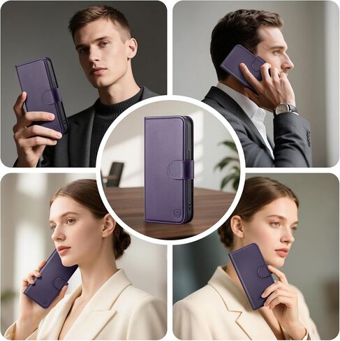 متوافق مع محفظة Samsung Galaxy S26 Ultra الأصلية من الجلد مع حامل للبطاقات، للنساء والرجال من الجلد الحقيقي القابل للطي RFID الذي يحجب فتحات بطاقة الائتمان وغطاء هاتف واقٍ بمسند، أرجواني in Kuwait
