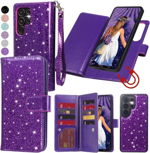 حافظة Varikke لهاتف Galaxy S26 Ultra قابلة للفصل مع حامل بطاقات RFID للنساء، حافظة هاتف بحزام جلدي لامع قابلة للإزالة لهاتف Samsung Galaxy S26 Ultra 6.9 بوصة، أرجواني داكن in Kuwait