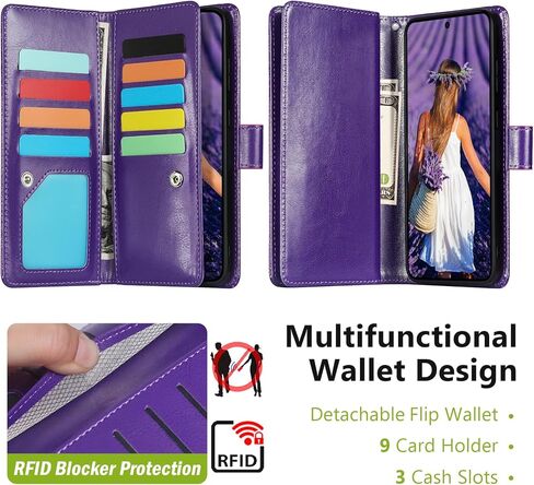 حافظة Varikke لهاتف Galaxy S26 Ultra قابلة للفصل مع حامل بطاقات RFID للنساء، حافظة هاتف بحزام جلدي لامع قابلة للإزالة لهاتف Samsung Galaxy S26 Ultra 6.9 بوصة، أرجواني داكن in Kuwait