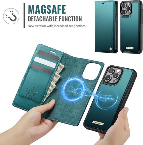 حافظة محفظة لهاتف iPhone 13 Pro Max متوافقة مع Magsafe، 2 في 1 من جلد البولي يوريثان فليب RFID حامل بطاقات مانع للصدمات غطاء مغناطيسي قابل للفصل لهاتف iPhone 13 Pro Max 6.7 بوصة، أزرق أخضر in Kuwait