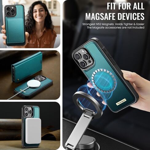 حافظة محفظة لهاتف iPhone 13 Pro Max متوافقة مع Magsafe، 2 في 1 من جلد البولي يوريثان فليب RFID حامل بطاقات مانع للصدمات غطاء مغناطيسي قابل للفصل لهاتف iPhone 13 Pro Max 6.7 بوصة، أزرق أخضر in Kuwait
