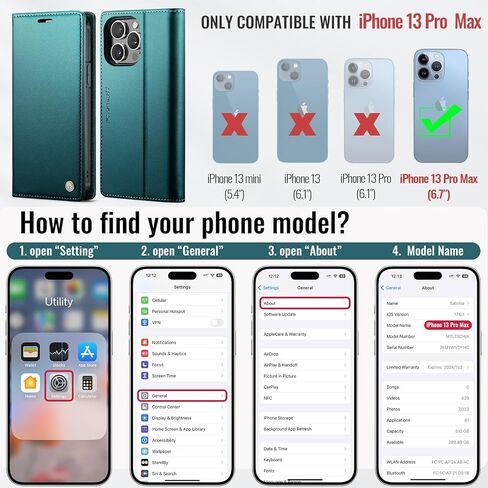 حافظة محفظة لهاتف iPhone 13 Pro Max متوافقة مع Magsafe، 2 في 1 من جلد البولي يوريثان فليب RFID حامل بطاقات مانع للصدمات غطاء مغناطيسي قابل للفصل لهاتف iPhone 13 Pro Max 6.7 بوصة، أزرق أخضر in Kuwait