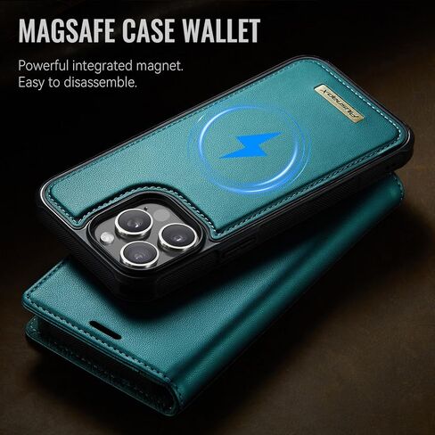 حافظة محفظة لهاتف iPhone 13 Pro Max متوافقة مع Magsafe، 2 في 1 من جلد البولي يوريثان فليب RFID حامل بطاقات مانع للصدمات غطاء مغناطيسي قابل للفصل لهاتف iPhone 13 Pro Max 6.7 بوصة، أزرق أخضر in Kuwait