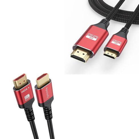 كابل HDMI ARC/eARC 8K لمكبر الصوت بطول 6.6 أقدام + حزمة كابل HDMI صغير إلى HDMI بطول 3 أقدام، سلك HDMI عالي السرعة لجهاز العرض والكمبيوتر المحمول والشاشة والتلفزيون وPS4/PS5 in Kuwait