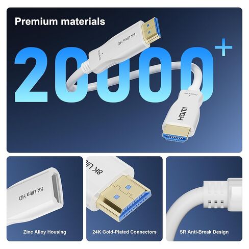 8K Fiber Optic HDMI Cable 100FT, 48Gbps Ultra High Speed Thin HDMI Cord, 8K@60Hz 4K@240Hz, Dynamic HDR, eARC, HDCP 2.2&2.3, 3D, Compatible for Laptop, PC, Monitor, PS5, PS4, Xbox, HDTV, Projecto in Saudi Arabia
