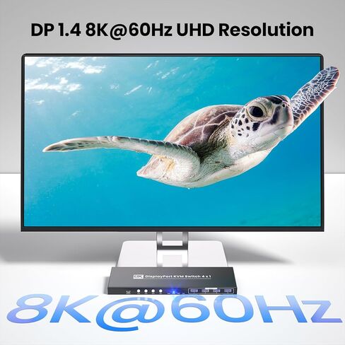محول Displayport KVM 1 شاشة 4 أجهزة كمبيوتر، USB 3.0 8K60 هرتز 4K120 هرتز 4 منافذ DP KVM Switch للتحكم في 4 أجهزة كمبيوتر مع مجموعة واحدة من لوحة المفاتيح/الماوس وشاشة واحدة in Kuwait