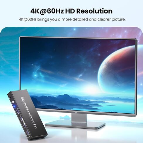 محول HDMI KVM 1 شاشة 2 جهاز كمبيوتر، USB 3.0 4K60 هرتز 2 منفذ KVM Switch للتحكم في جهازي كمبيوتر مع مجموعة واحدة من ماوس لوحة المفاتيح وشاشة واحدة in Kuwait