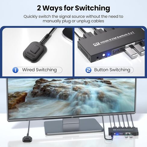 محول HDMI KVM 1 شاشة 2 جهاز كمبيوتر، USB 3.0 4K60 هرتز 2 منفذ KVM Switch للتحكم في جهازي كمبيوتر مع مجموعة واحدة من ماوس لوحة المفاتيح وشاشة واحدة in Kuwait