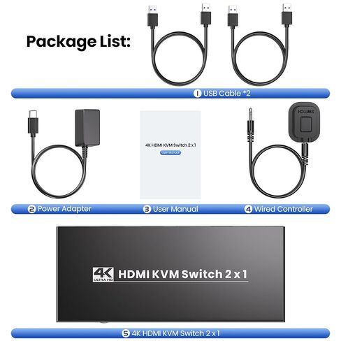 محول HDMI KVM 1 شاشة 2 جهاز كمبيوتر، USB 3.0 4K60 هرتز 2 منفذ KVM Switch للتحكم في جهازي كمبيوتر مع مجموعة واحدة من ماوس لوحة المفاتيح وشاشة واحدة in Kuwait