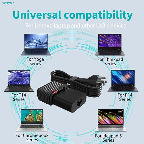 شاحن كمبيوتر محمول USB C جديد نحيف 65 وات متوافق مع محول سلك طاقة الكمبيوتر Lenovo نوع C Thinkpad X1 T14 T14s T15 T16 T480، Yoga، Chromebook in Kuwait
