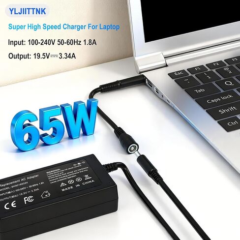 شاحن كمبيوتر محمول 65 وات متوافق مع Dell Inspiron 13 14 15 16 17 3000 5000 7000 Series 2 في 1 Series 3558 3181 5100 5535 5559 5567 XPS 9350 9360 la65ns2-01 طاقة الكمبيوتر المحمول 4.5 * 3.0 و7.4 * 5.0 موصل in Kuwait