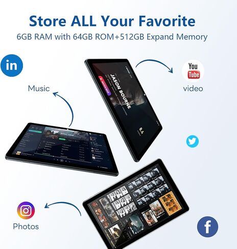 كمبيوتر لوحي ECOPAD مقاس 10.1 بوصة يعمل بنظام Android 13، وذاكرة وصول عشوائي 6 جيجابايت وذاكرة قراءة فقط 64 جيجابايت وذاكرة تخزين داخلية 512 جيجابايت قابلة للتوسيع، أجهزة لوحية رباعية النواة، شاشة لمس IPS عالية الدقة ومكبرات صوت مزدوجة، أجهزة لوحية Wi-Fi  in Kuwait