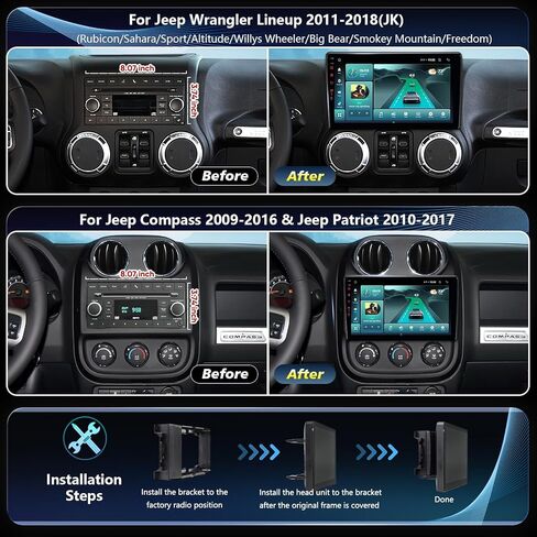 5GWiFi6(1201Mbs) ستيريو راديو السيارة لسيارة جيب رانجلر JK مع CarPlay Android Auto، كاميرا خلفية عالمية 1080P لوحة ترخيص عكسية in Kuwait