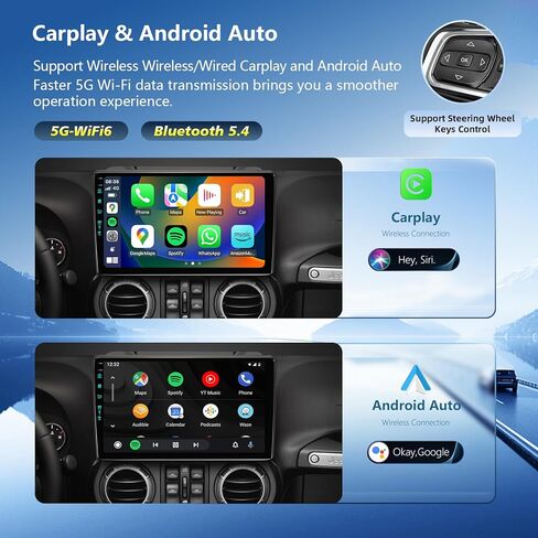 5GWiFi6(1201Mbs) ستيريو راديو السيارة لسيارة جيب رانجلر JK مع CarPlay Android Auto، كاميرا خلفية عالمية 1080P لوحة ترخيص عكسية in Kuwait