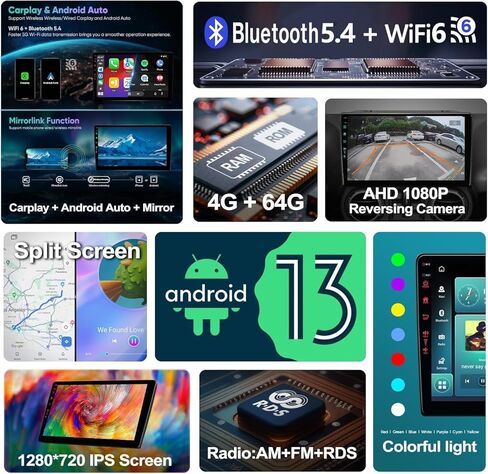 5GWiFi6(1201Mbs) ستيريو راديو السيارة لسيارة جيب رانجلر JK مع CarPlay Android Auto، كاميرا خلفية عالمية 1080P لوحة ترخيص عكسية in Kuwait