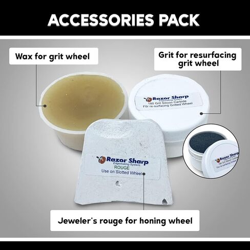 Accessories Pack Including Conditioning Wax, Jeweler’s Rouge and Silicon Carbide Grit | Made in the USA in Saudi Arabia