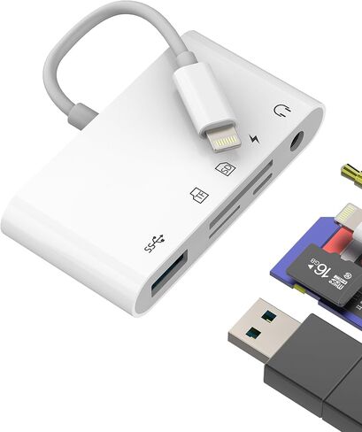 Lightning Adapter (5 in 1) for iPhone 14 SD Card Reader USB OTG 3.0 for Apple Charging Cable 3.5mm Headphone Jack AUX Headphone Audio Connection TF Card Reader Camera Memory Micro SD for iPad in Saudi Arabia