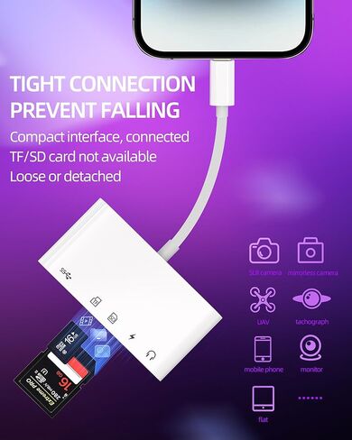 Lightning Adapter (5 in 1) for iPhone 14 SD Card Reader USB OTG 3.0 for Apple Charging Cable 3.5mm Headphone Jack AUX Headphone Audio Connection TF Card Reader Camera Memory Micro SD for iPad in Saudi Arabia