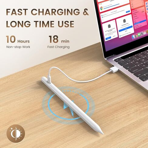 قلم Digiroot لجهاز iPad، قلم لمس سريع الشحن لشاشة اللمس، قلم شاشة iPad لرفض راحة اليد، قلم أبيض ذو نقاط دقيقة، تصميم حساسية الميل متوافق مع iPad 2018-2026 in Kuwait