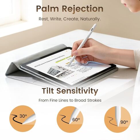 قلم Digiroot لجهاز iPad، قلم لمس سريع الشحن لشاشة اللمس، قلم شاشة iPad لرفض راحة اليد، قلم أبيض ذو نقاط دقيقة، تصميم حساسية الميل متوافق مع iPad 2018-2026 in Kuwait