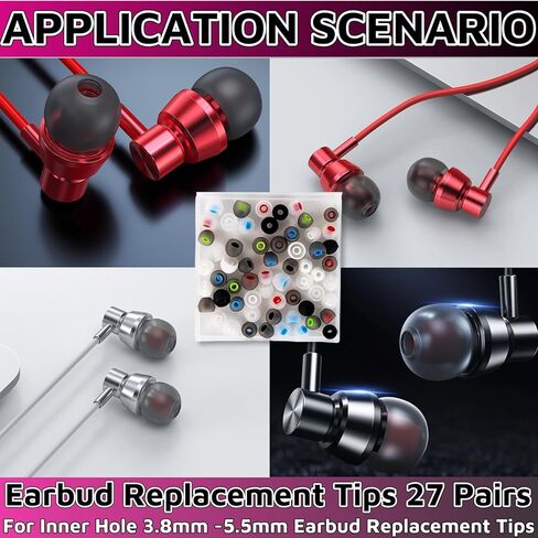 Earbud Replacement Tips 54Pcs S+M+L，Ear Bud Rubber Tips Silicone Earbud Tips Earbud Covers Silicone Tips Headphone Covers for Ears Headphone Ear Covers Replacement (Inner Hole 3.8mm -5.1mm) in Saudi Arabia