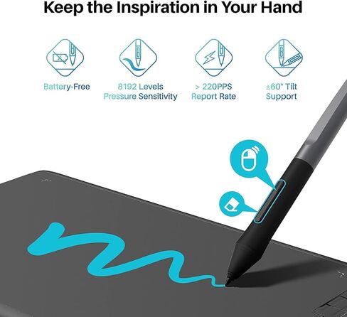 تابلت الرسم HUION Inspiroy H610X مقاس 10×6.25 بوصة وقفاز للفنانين in Saudi Arabia