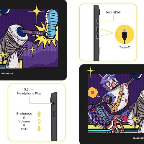 GAOMON PD1320 شاشة عرض القلم 13.3 بوصة وقلم AP50 إضافي - 120% sRGB لوح رسم رسومات مصفح بالكامل مع دعم للإمالة وحامل جلدي قابل للتعديل - لنظام التشغيل Windows Mac Android OS in Saudi Arabia