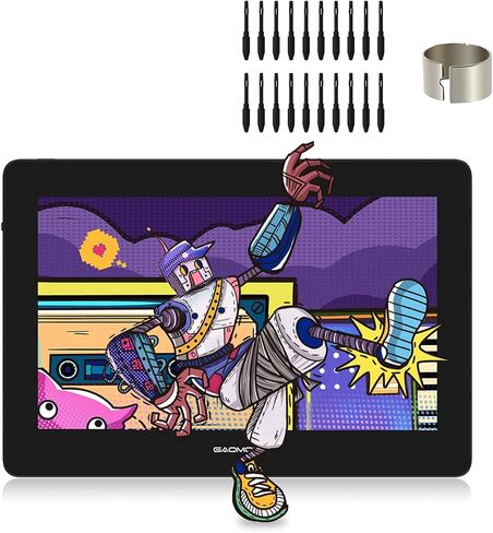 GAOMON PD1320 شاشة عرض القلم مقاس 13.3 بوصة و20 سنًا إضافية - 120% sRGB لوح رسم رسومات مصفح بالكامل مع دعم للإمالة وحامل جلدي قابل للتعديل - لنظام التشغيل Windows Mac Android OS in Saudi Arabia