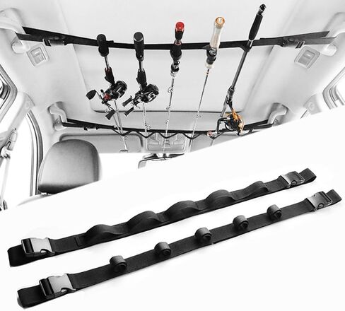 حامل قضيب صيد السيارة لسيارة Subaru XV Forester Outback Impreza BRZ WRX Legacy، رف تخزين قضيب الصيد على سقف السيارة وحزام تخزين القطب وحزام مشبك قابل للتعديل وحامل حامل القطب من الداخل، B in Kuwait