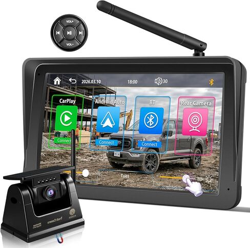 Wireless Backup Camera for Truck RV - 7" Portable Apple CarPlay Android Auto Touchscreen Monitor - 10000mAh Solar Magnetic Rear View Camera for Pickup, Trailer, Camper Van, Fifth Wheel, Box Semi Truck in Saudi Arabia