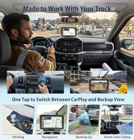 Wireless Backup Camera for Truck RV - 7" Portable Apple CarPlay Android Auto Touchscreen Monitor - 10000mAh Solar Magnetic Rear View Camera for Pickup, Trailer, Camper Van, Fifth Wheel, Box Semi Truck in Saudi Arabia