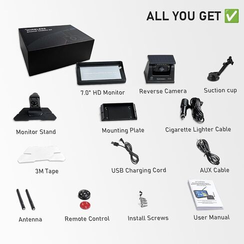 Wireless Backup Camera for Truck RV - 7" Portable Apple CarPlay Android Auto Touchscreen Monitor - 10000mAh Solar Magnetic Rear View Camera for Pickup, Trailer, Camper Van, Fifth Wheel, Box Semi Truck in Saudi Arabia