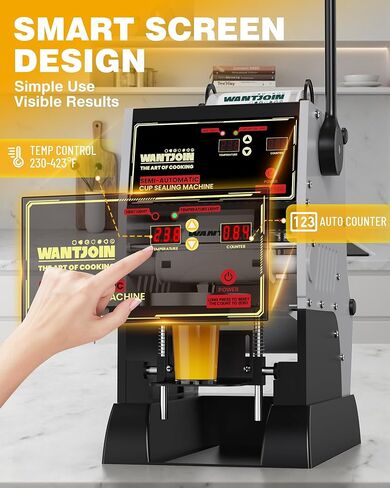 WantJoin Cup Sealing Machine - Commercial Boba Sealer Machine 2S Sealing Auto Film Alignment 90/95mm LED Panel Temperature Control, Electric Semi Automatic Cup Sealer for Bubble Milk Tea Coffee in Saudi Arabia