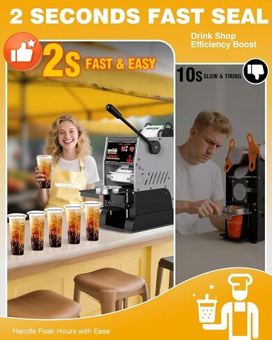 WantJoin Cup Sealing Machine - Commercial Boba Sealer Machine 2S Sealing Auto Film Alignment 90/95mm LED Panel Temperature Control, Electric Semi Automatic Cup Sealer for Bubble Milk Tea Coffee in Saudi Arabia