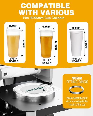 WantJoin Cup Sealing Machine - Commercial Boba Sealer Machine 2S Sealing Auto Film Alignment 90/95mm LED Panel Temperature Control, Electric Semi Automatic Cup Sealer for Bubble Milk Tea Coffee in Saudi Arabia