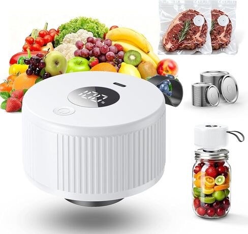 Electric Mason Jar Vacuum Sealer, [2026 Upgraded] One-Piece Handheld Vacuum Sealer Kit for Wide & Regular Mouth Jars, Portable Cordless Sealer for Food Storage, Homesteading & Meal Prep in Saudi Arabia
