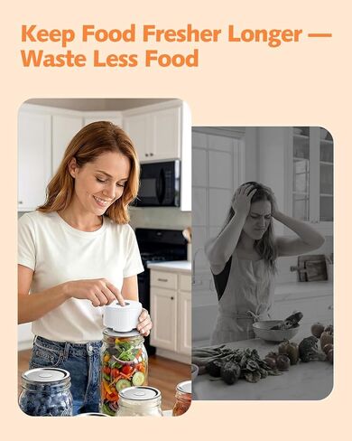 Electric Mason Jar Vacuum Sealer, [2026 Upgraded] One-Piece Handheld Vacuum Sealer Kit for Wide & Regular Mouth Jars, Portable Cordless Sealer for Food Storage, Homesteading & Meal Prep in Saudi Arabia