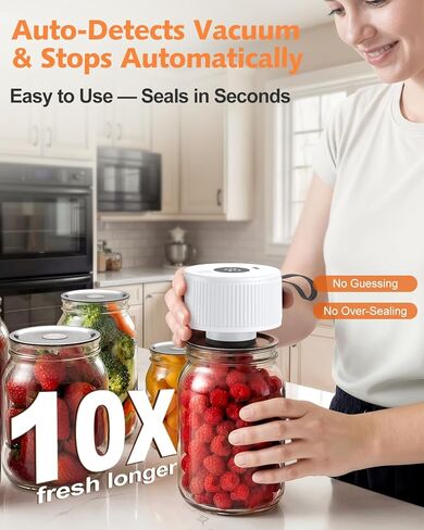Electric Mason Jar Vacuum Sealer, [2026 Upgraded] One-Piece Handheld Vacuum Sealer Kit for Wide & Regular Mouth Jars, Portable Cordless Sealer for Food Storage, Homesteading & Meal Prep in Saudi Arabia