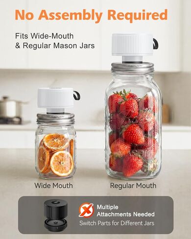Electric Mason Jar Vacuum Sealer, [2026 Upgraded] One-Piece Handheld Vacuum Sealer Kit for Wide & Regular Mouth Jars, Portable Cordless Sealer for Food Storage, Homesteading & Meal Prep in Saudi Arabia