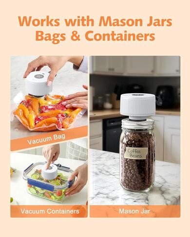 Electric Mason Jar Vacuum Sealer, [2026 Upgraded] One-Piece Handheld Vacuum Sealer Kit for Wide & Regular Mouth Jars, Portable Cordless Sealer for Food Storage, Homesteading & Meal Prep in Saudi Arabia