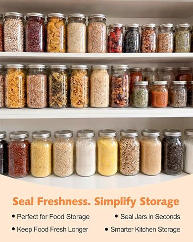 Electric Mason Jar Vacuum Sealer, [2026 Upgraded] One-Piece Handheld Vacuum Sealer Kit for Wide & Regular Mouth Jars, Portable Cordless Sealer for Food Storage, Homesteading & Meal Prep in Saudi Arabia