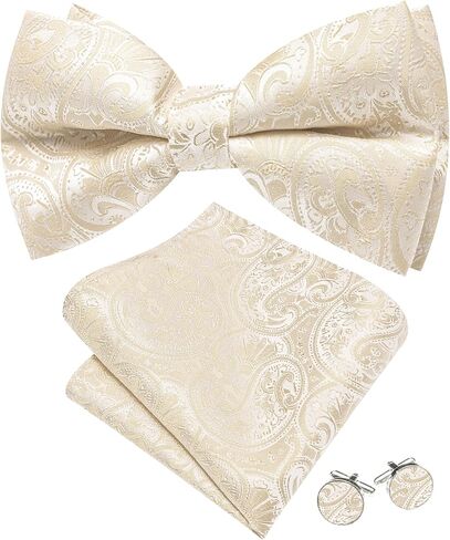 Barry.Wang Mens Bow Tie Paisley Striped Pre-Tied Bowties Pocket Square Cufflinks Set Wedding Formal Party Prom in Kuwait
