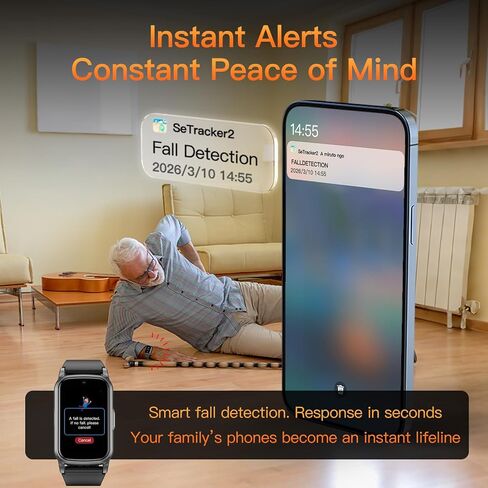 Senior GPS Smart Watch with Fall Detection - 4G LTE Elderly Smartwatch with Real-Time Location, SOS Alerts, and IP67 Waterproof - Ideal for Dementia/Alzheimer’s Safety in Saudi Arabia
