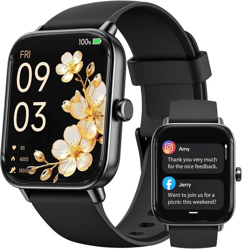 ساعة ذكية للرجال، شاشة لمس AMOLED مقاس 1.85 بوصة لأجهزة Android وiPhone Alexa ومكالمات بلوتوث مدمجة، ساعة لياقة بدنية 110+ أوضاع رياضية لمعدل ضربات القلب/Sp02/النوم/السعرات الحرارية IP68 مقاومة للماء (أسود، 1.85) in Kuwait